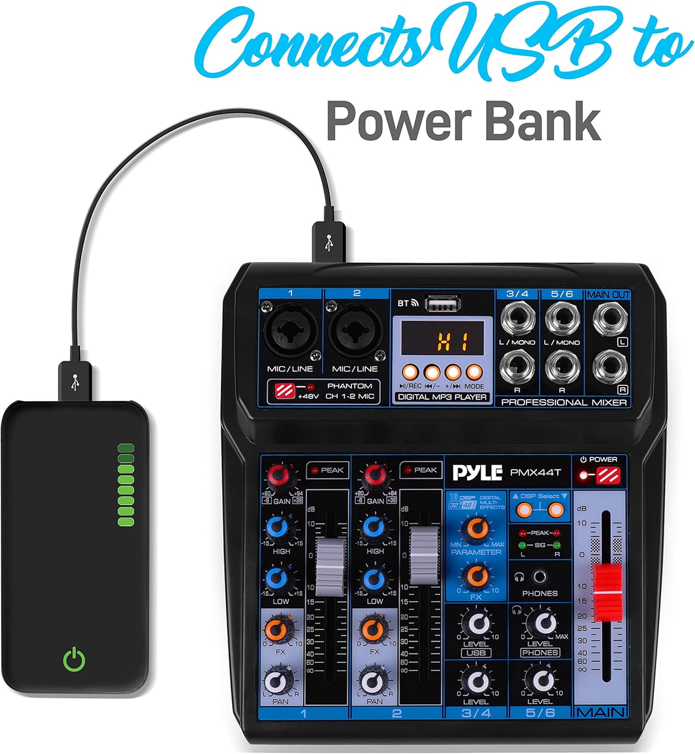 Pyle Professional Wireless DJ Audio Mixer - 6-Channel Bluetooth Compatible DJ Controller Sound Mixer w/DSP Effects, USB Audio Interface, Dual RCA In, XLR/1/4