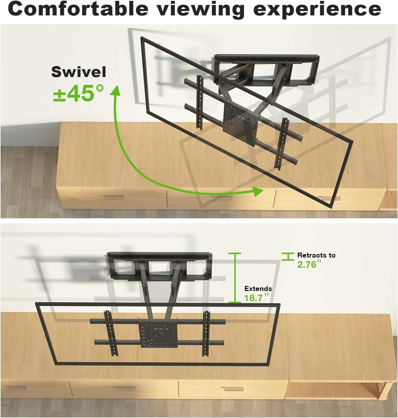 USX MOUNT Heavy Duty Full Motion TV Wall Mount for 60-100 Inch Large TVs, up to 220lbs, Swivel & Tilt, Preassembled TV Mount for 60