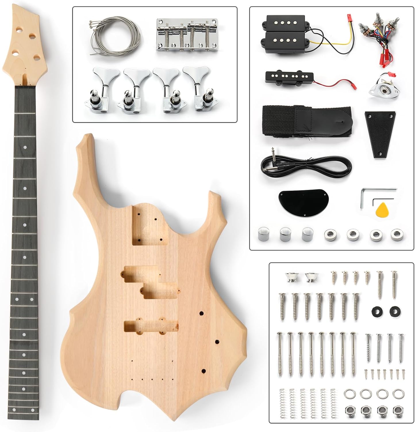 DIY Electric Bass Guitar Kit with Mahogany Body, 4 String DIY Electric Guitar Kit, Easy Installation & Full Equipment to Build Your Own Guitar (44 Inch)