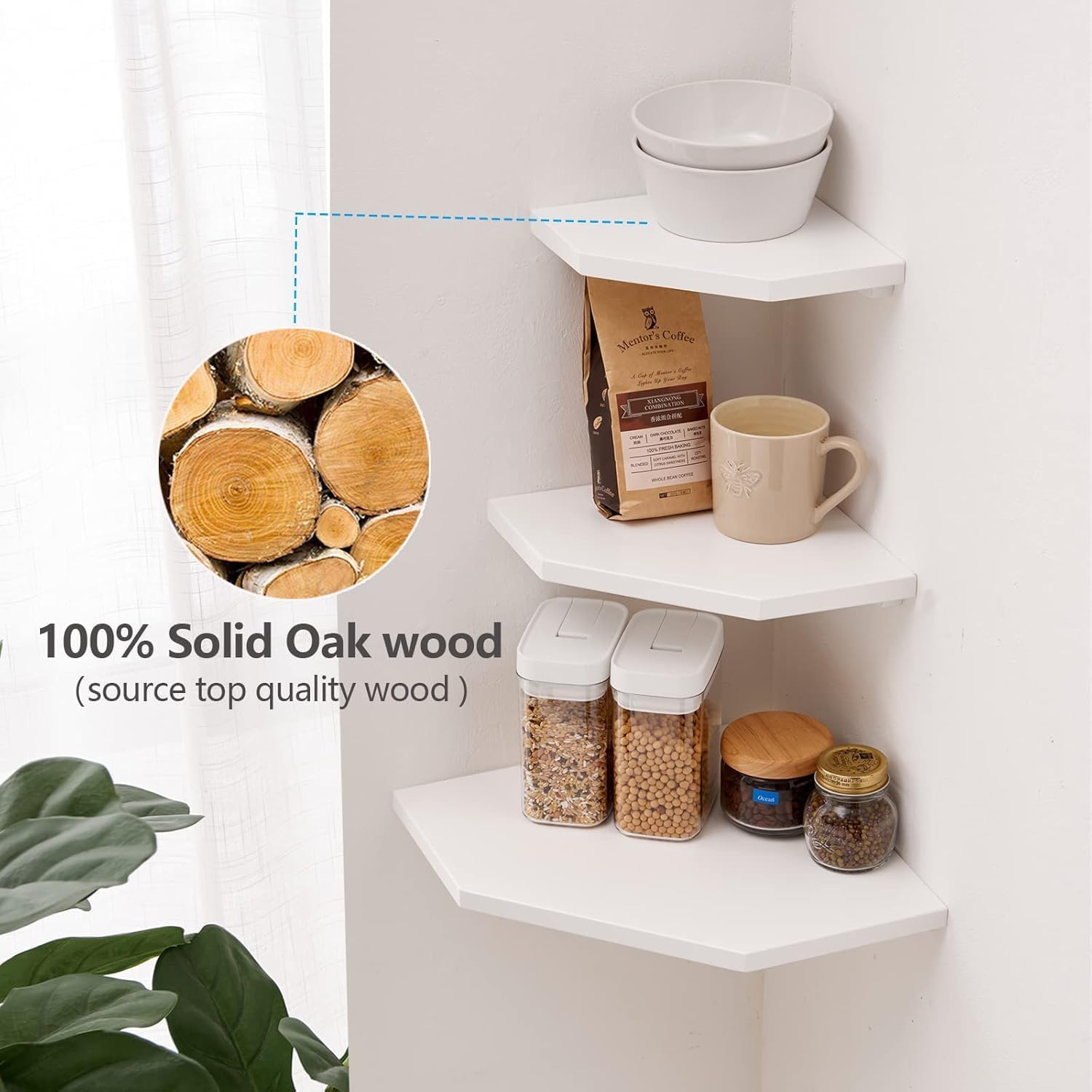 3PCS White Corner Shelves Wall Mount Set Round End Floating Speaker Shelf Display Shelf for Small Plant Photo Frame