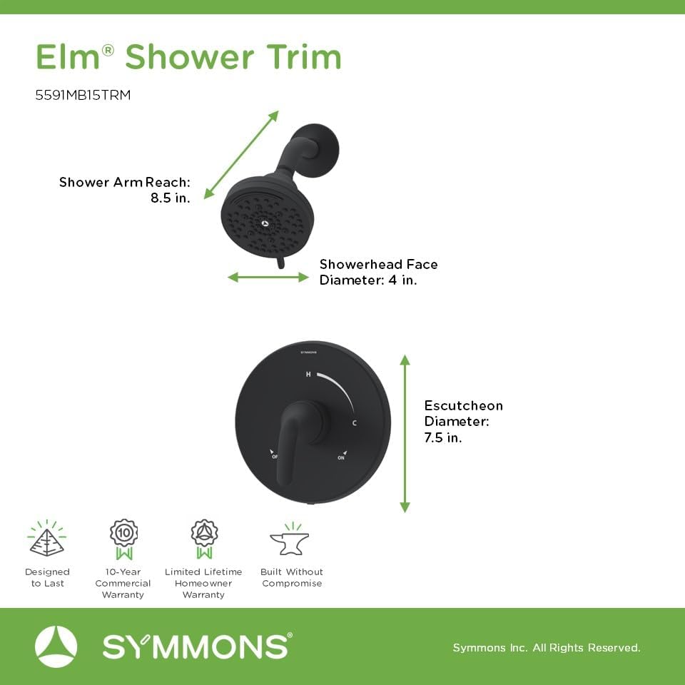 Elm Single Handle Wall Mount Shower Trim Kit in Matte Black (Valve Not Included) - 5591MB15TRM