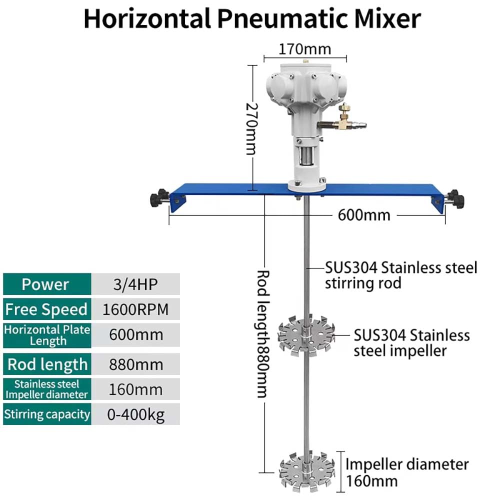 55 Gallon Drum Paint Mixer 3/4HP for 1-5000mPas Viscosity Chemical Material Air Tank Agitator, Paint Stirring Machine, Pneumatic Type