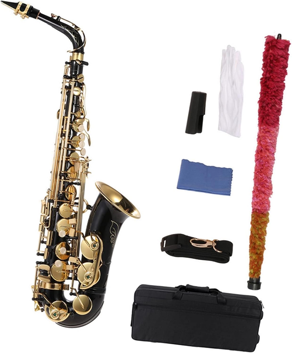 EB Alto Saxophone Brass Lacquered Gold E Flat Alto Sax Woodwind Instrument with Sax Accessories (Color : EB Alto Bk)