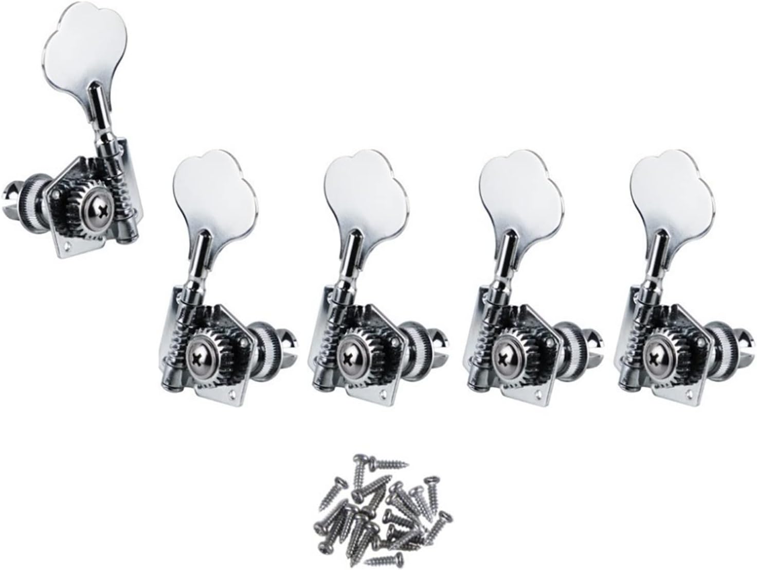 Tuner Machine Head 5 Pcs Bass Machine Heads Tuners 4L1R Tuning Pegs Chrome for 5 Strings Bass Guitar