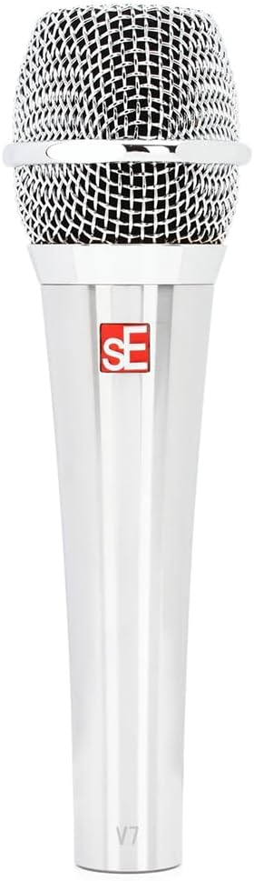 Liquid Audio sE Electronics V7 Supercardioid Dynamic Vocal Microphone in Chrome Finish Bundle w/Pig Hog PHM10 8mm Mic Cable Polishing Cloth