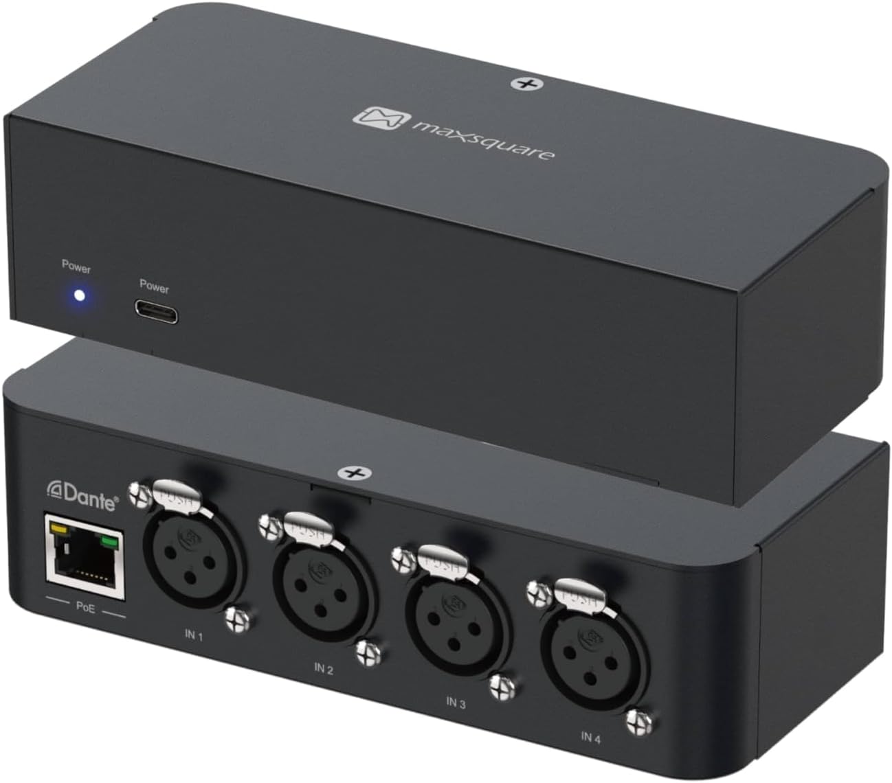 Dante Audio 4 Channel Analog Audio Network Interface Box, Four 3-Pin XLR inputs, PoE, Aluminum Housing, TAA Compliant (MSQ-3900D)