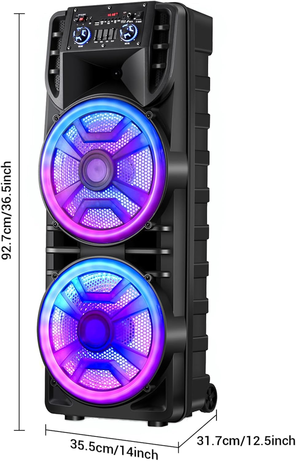 Dual 12’’ Wireless Party Bluetooth Speaker with Microphone, Remote, Portable PA Speaker System, RGB LED Party Lights, Karaoke Machine with Treble & Bass, FM/AUX/USB/TF/TWS/Echo