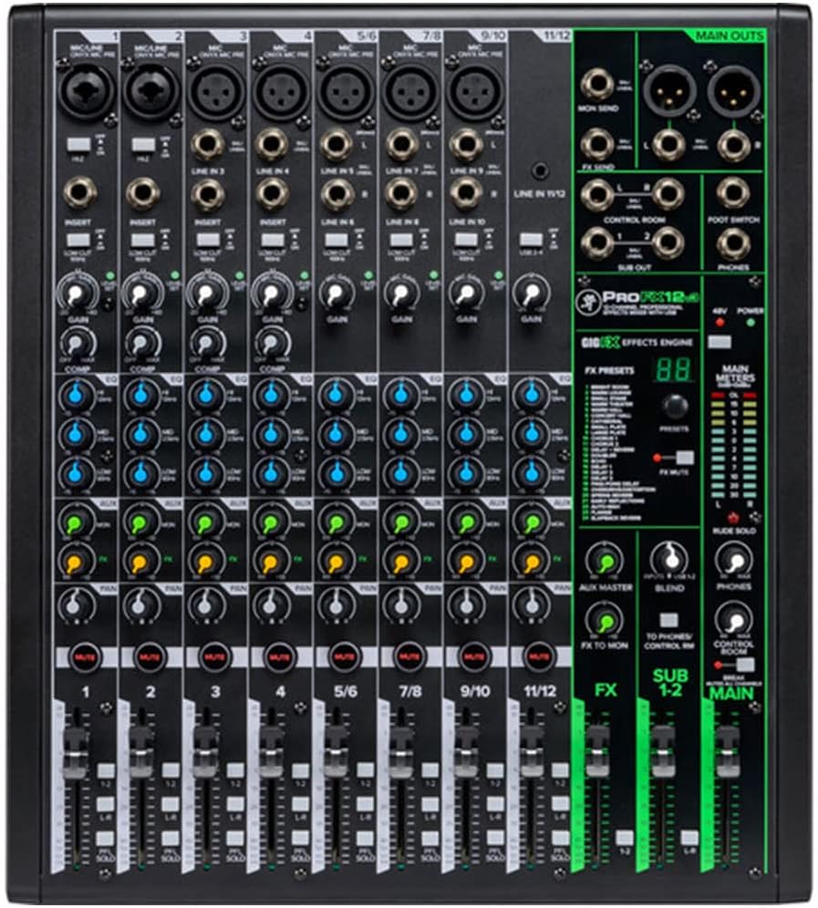 Mackie ProFX12v3 12-Channel Sound Reinforcement Mixer with Built-In FX, Gator Cases G-MIXERBAG-1515 Mixer Bag & Stereo Cable 10ft Bundle