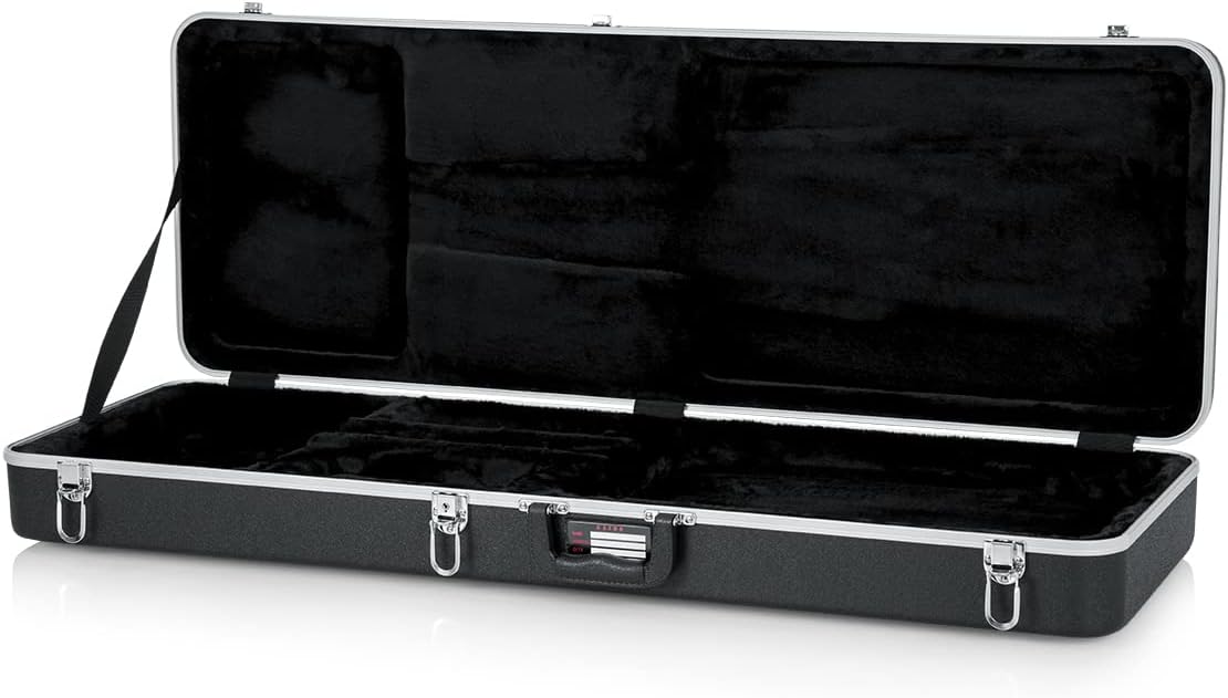 Gator GC-ELECTRIC-A Deluxe ABS Molded Case for Strat/Tele Style Electric Guitars - Black Bundle with Cable, Strap, Picks, and Austin Bazaar Polishing Cloth