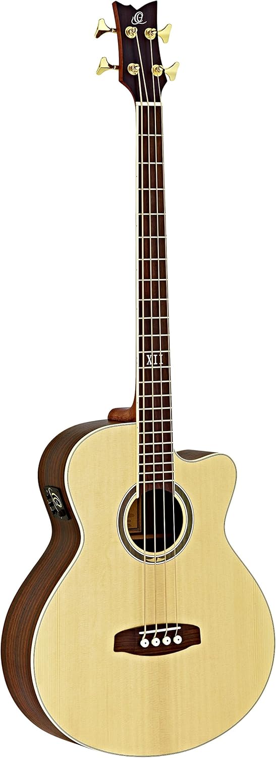 Ortega Guitars 4 String Deep Series Medium Scale Solid Top Acoustic-Electric Bass, Right (D558-4)