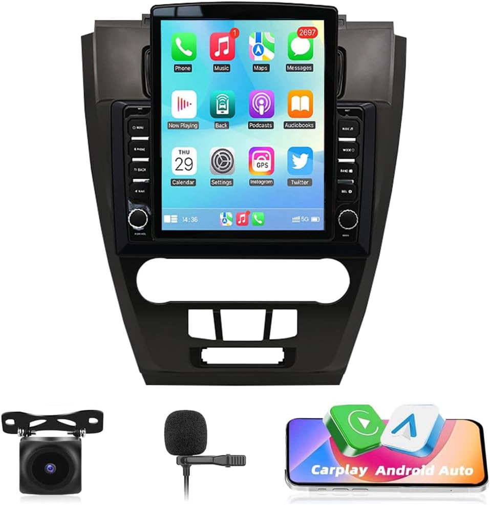 4+64G Car Stereo Radio for Ford Fusion 2010 2011 2012 for Carplay/Android Auto 9.7Inch Android 14 Music Player GPS Navi Head Unit Steering Wheel Control Time Setting Split Screen RDS