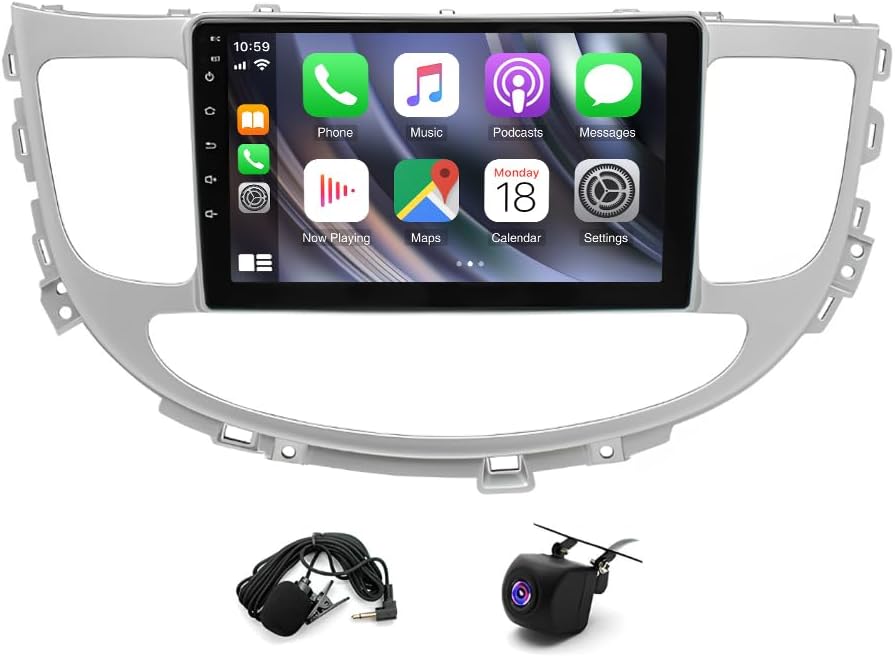 4G+64G Car Stereo Radio for Hyunda Genesis 2009-2014 with Wireless Carplay Android Auto, 9 inch QLED Touchscreen Car Audio Receiver w/WiFi GPS Bluetooth5.0 32EQ SWC FM/RDS AHD Backup Camera Mic