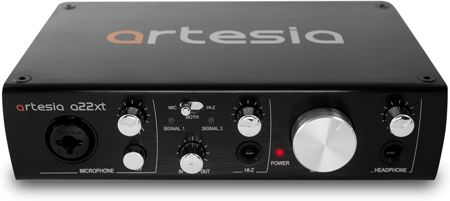 Artesia A22xt USB Audio Interface With 24Bit/96khz High-Resolution Recording, 48V Phantom Power, XLR Input, Professional Audio Interface for Music Production, Streaming, Podcasting