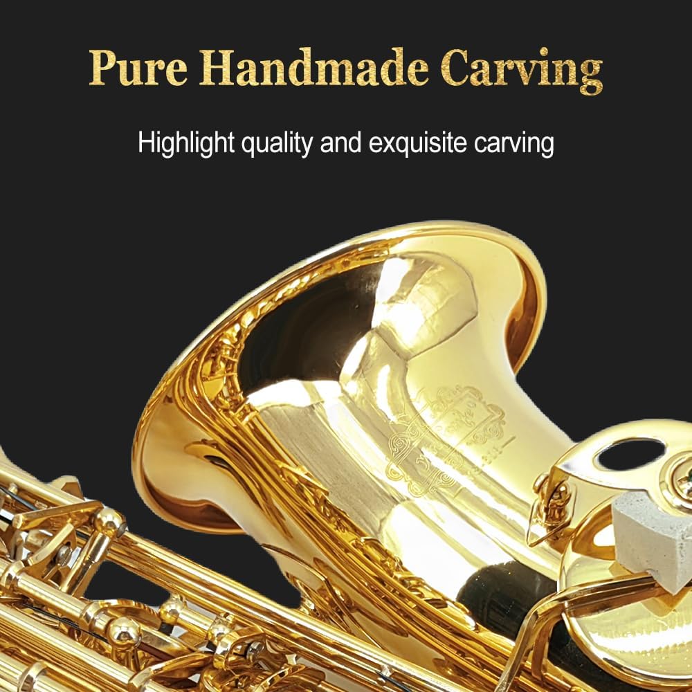 Yinfente Eb Alto Saxophone For Beginners Adult,Saxophone Student,E Flat Alto Sax Full Kit With Reeds,Pads Cushions,Hard Carrying Case,Cleaning Cloth & Rod,Mouthpiece,Gloves,Neck Strap Gold