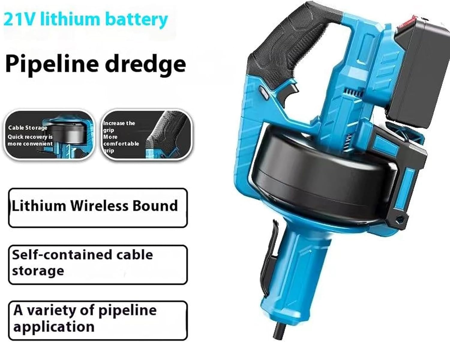 7000mm Drain Cleaning Machine Kit, 610 RPM Electric Pipe Dredging Machine, 6-fold Protection, Wireless and Adjustable Speed, with Forward/Reverse Button, for 3/4-inch - 2-inch Pipes