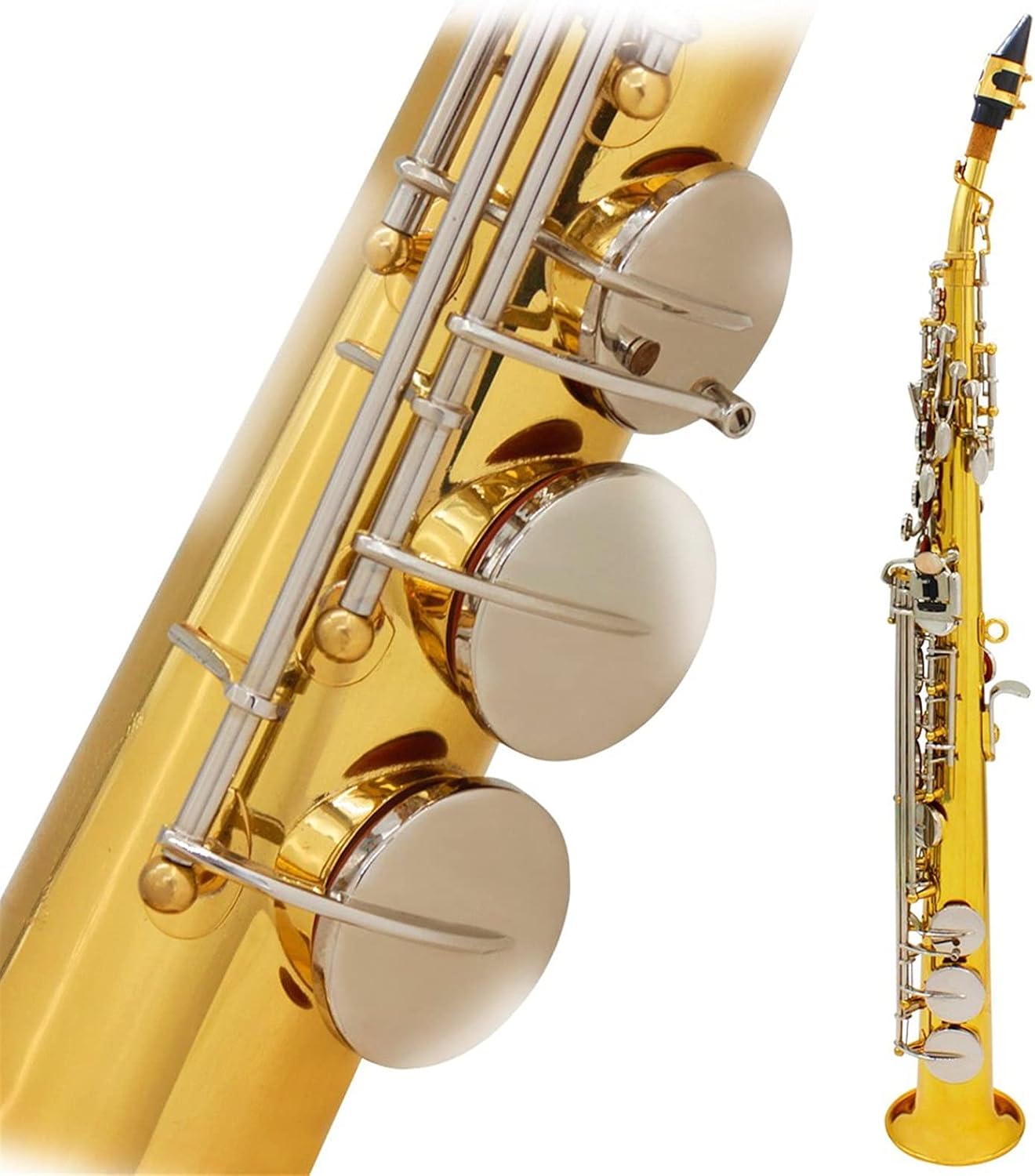 Saxophone Straight B Flat Soprano Saxophone Straight Gold Silver Key Leather Box Key Type Woodwind Instrument