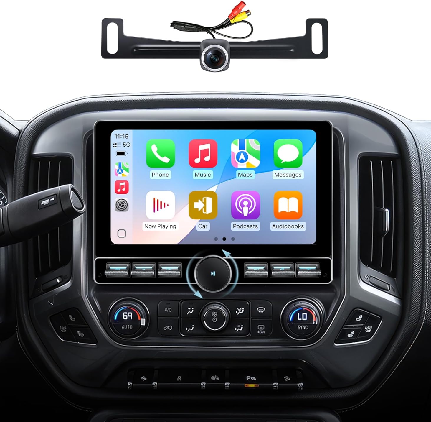 for Chevy Silverado Car Radio/GMC Sierra Stereo 2014-2018 |Wireless CarPlay Android Auto| Single Knob Keybutton QLED Touch Screen Stereo Upgrade