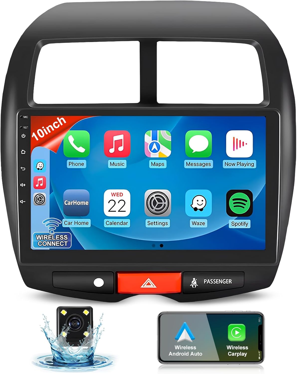 【2+32G】10 inch Car Stereo Radio for Mitsubishi ASX 2013-2015, for Outlander Sport 2011-2017, Android 13 IPS Touchscreen Stereo Wireless CarPlay&Android Auto,Support GPS BT SWC WiFi FM Backup Camera