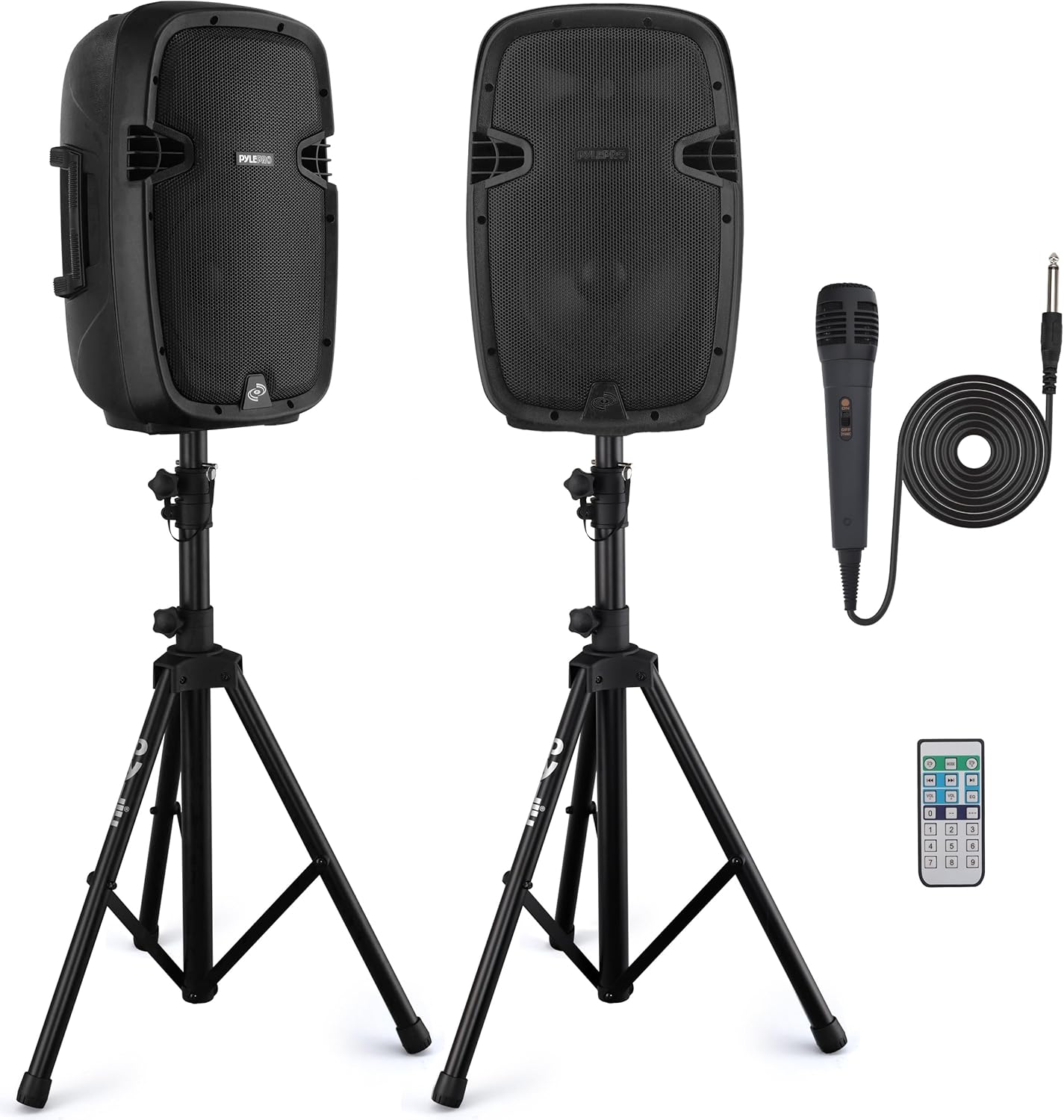 Wireless Portable PA Speaker System - 1000W High Powered Bluetooth Compatible Active + Passive Pair Outdoor Sound Speakers W/USB SD MP3 AUX - 35mm Mount, 2 Stand, Microphone, Remote - Pyle