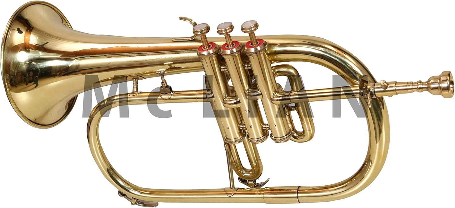 McLian Professional Bb Flugelhorn 3 Valves Brass with Hard Case, Mouthpiece and Gloves