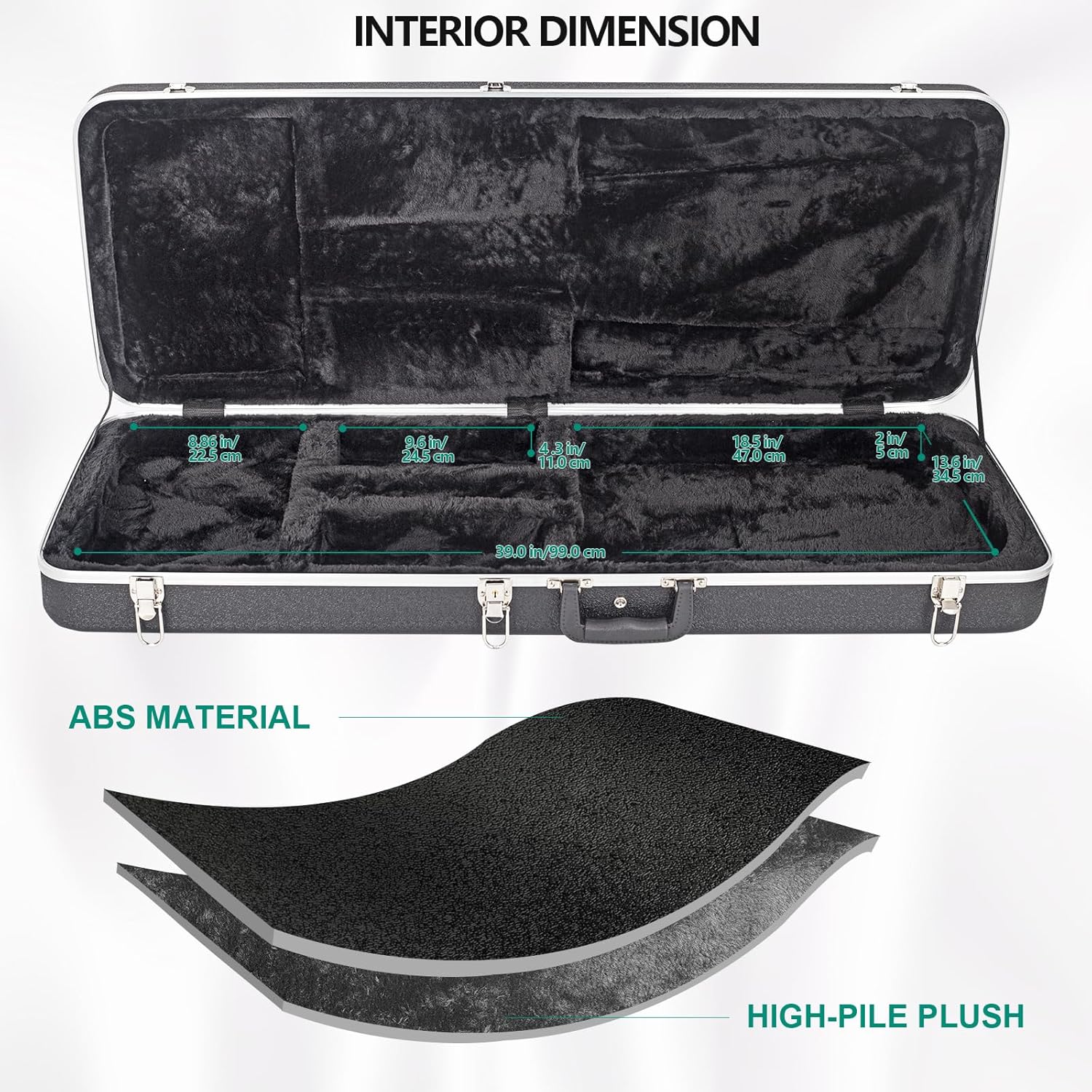 MUZNOTE ABS Electric Guitar Case Electric Guitar Hard Case Gig Bag 1.1 Inch Foam Plush Interior Thick Padding for Electric Guitars, Waterproof(Black)