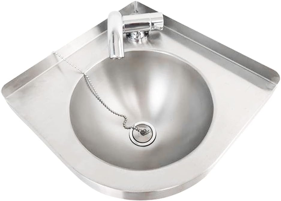 Wall Mount Corner Sink, Triangular Stainless Steel Sink with Faucet Easy to Install Bathroom Vanity Vessel Sink for RV, Home