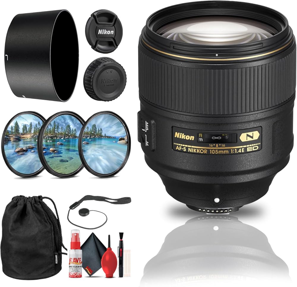 Nikon AF-S NIKKOR 105mm f/1.4E ED Prime Portrait Lens (20064) + Filter Kit + Cap Keeper + Cleaning Kit (Renewed)