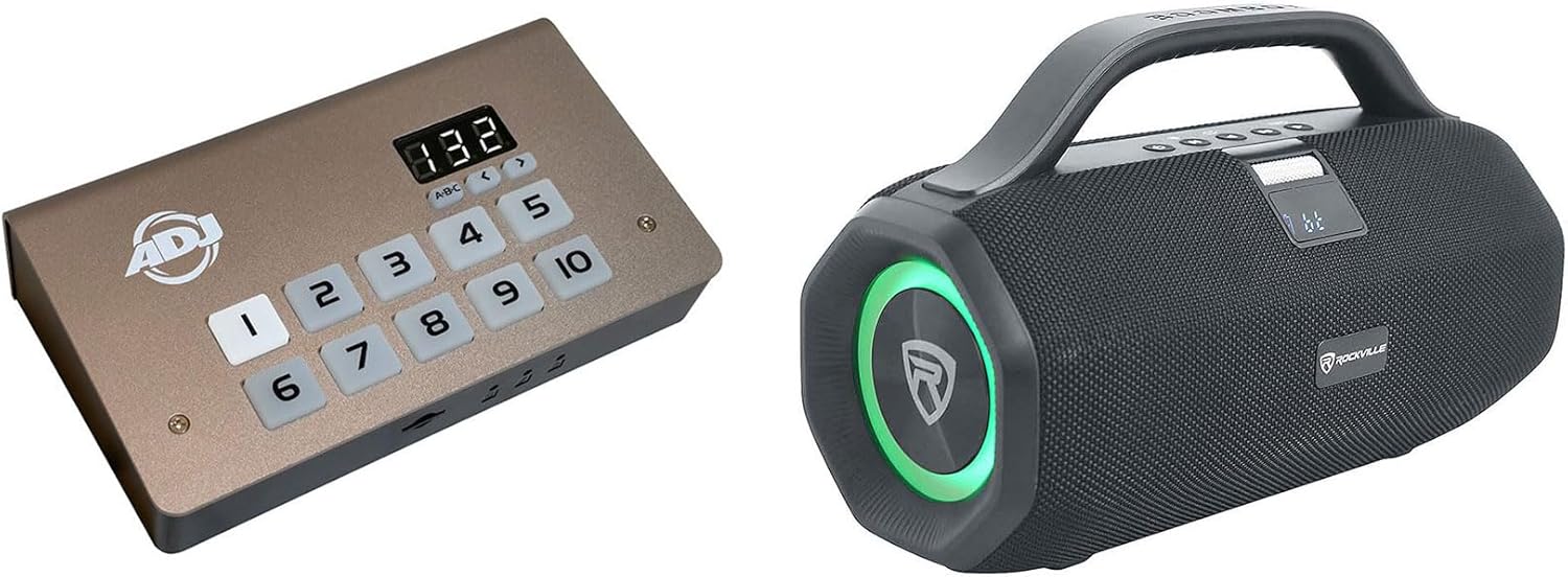 Audiosavings Bundle: (1) American DJ ADJ MYDMX5 DMX Lighting USB C-DMX Interface and Software for iOS/PC Bundle with (1) Rockville SONIC-50L Large Portable Bluetooth Party Speaker (2 Items)