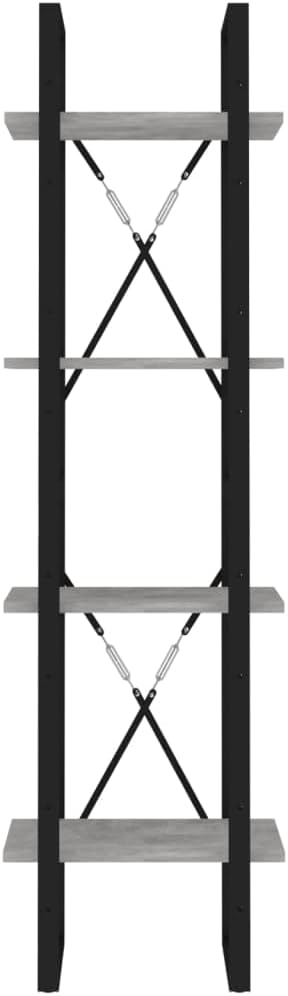 Concrete Gray Book Cabinet, Black Engineered Wood, Metal Frame, 4-Tier Industrial Shelving Unit, 11.8x15.7x55.1in Display Case for Living Room, Office Storage