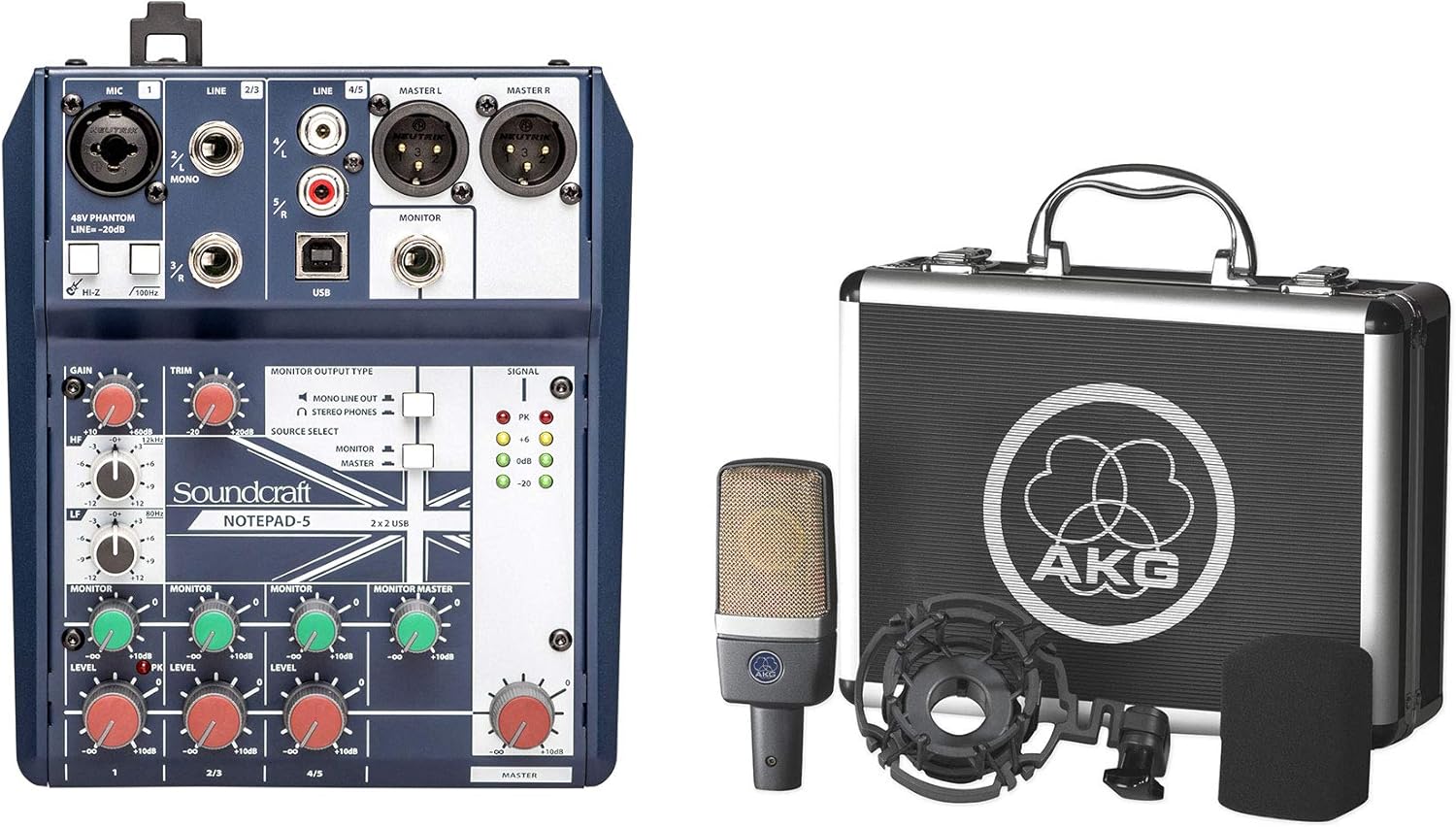 Audiosavings Bundle: C214 Professional Large-Diaphragm Studio Condenser Microphone Recording Mic Bundle with Notepad-5 Channel Podcast Mixer Podcasting Interface w/USB for Mac/PC (2 Items)