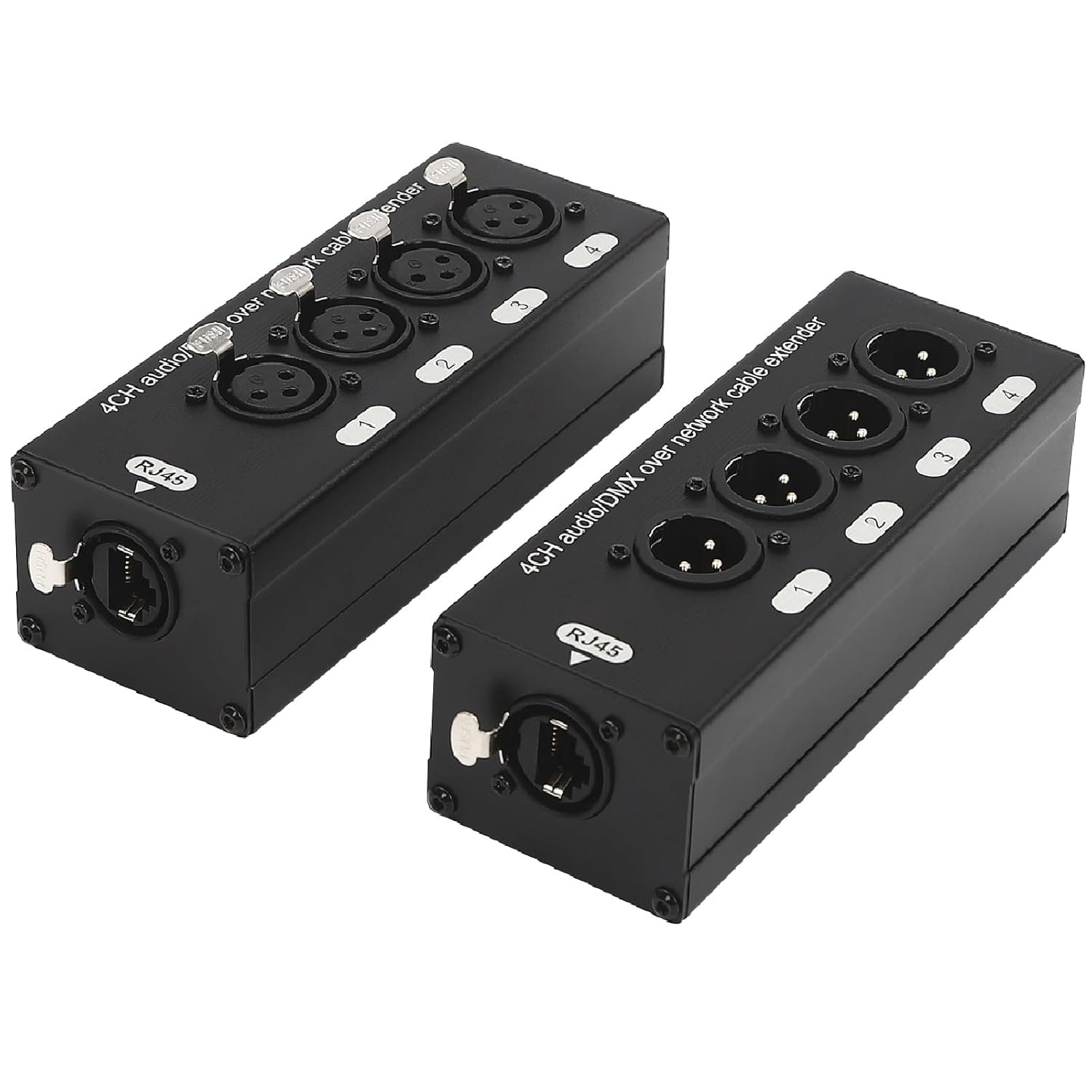 Pair 4 Channel 3 pin Multi Network XLR Cable Breakout, Female and Male RJ45 Ethercon connectors XLR Breakout Cable for Stage Sound, Lighting, and Recording Studio, 4XLR-F 4XLR-M