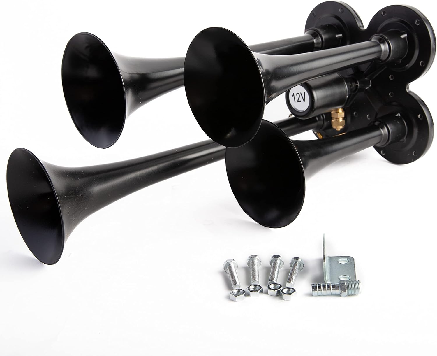 Viking Horns | Four Trumpet Air Horn (Black) | Super Loud (149dB) - [V4008B]