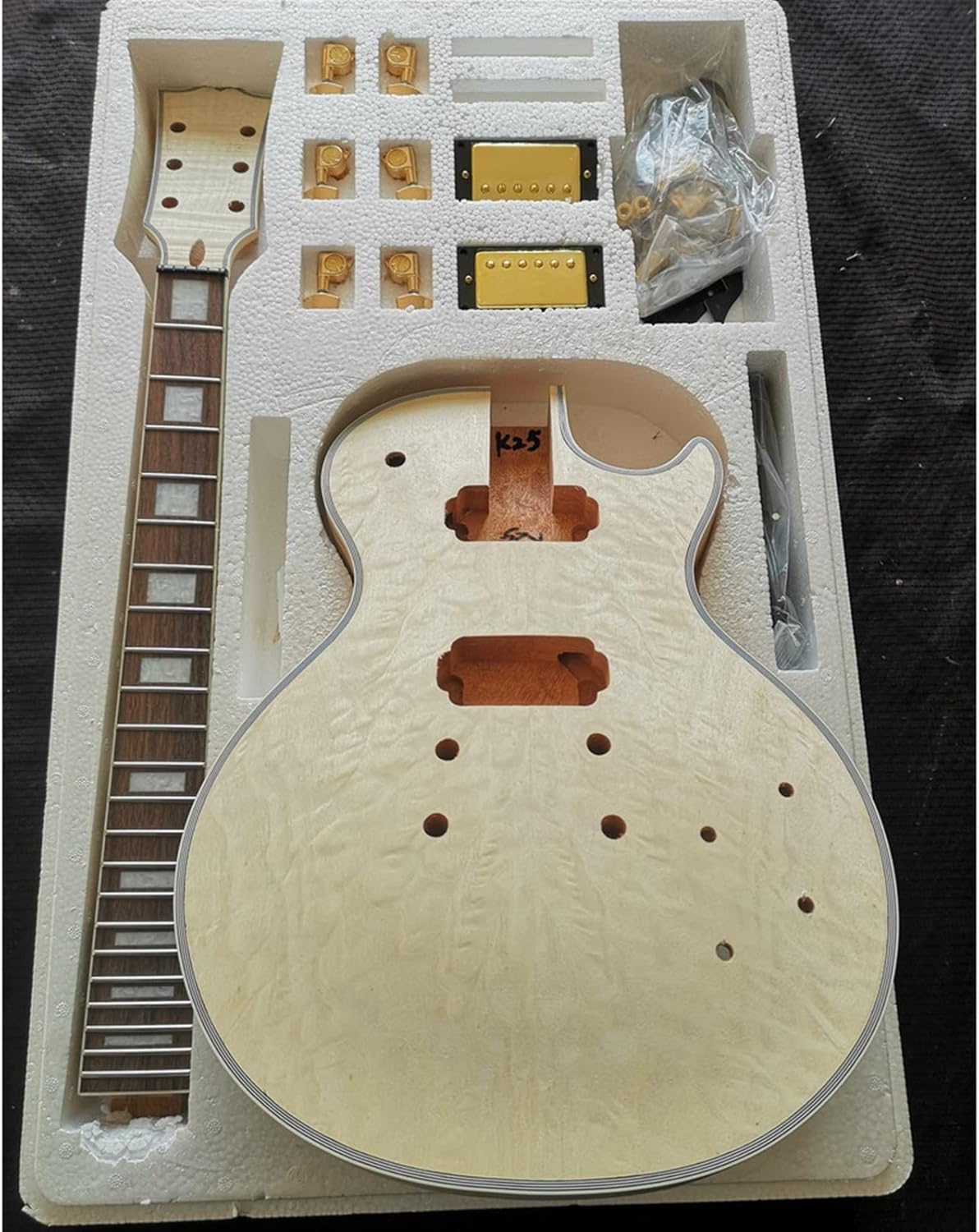 DIY Electric Guitar Kit Unfinished Electric Guitar Kit All-in-one Neck Mahogany Okoume Body Flame Maple Veneer (Color : 01)