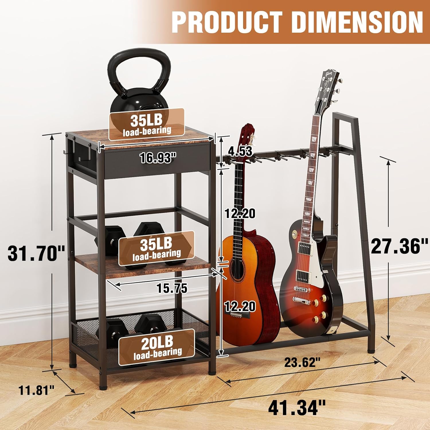 Guitar Stand Rack, 6-Slot Floor Standing Guitar Display Holder, Heavy-Duty Storage Display Rack for Multiple Electric & Acoustic Guitars, Space Saving for Home Studio
