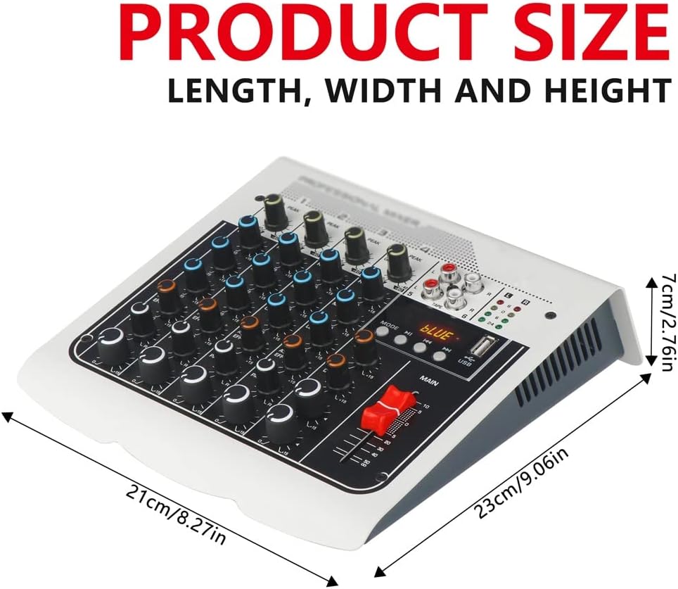 MX-400 Audio Mixer 6 Channel DSP USB Sound Card Interface Console with 48V Phantom Power Recording to PC