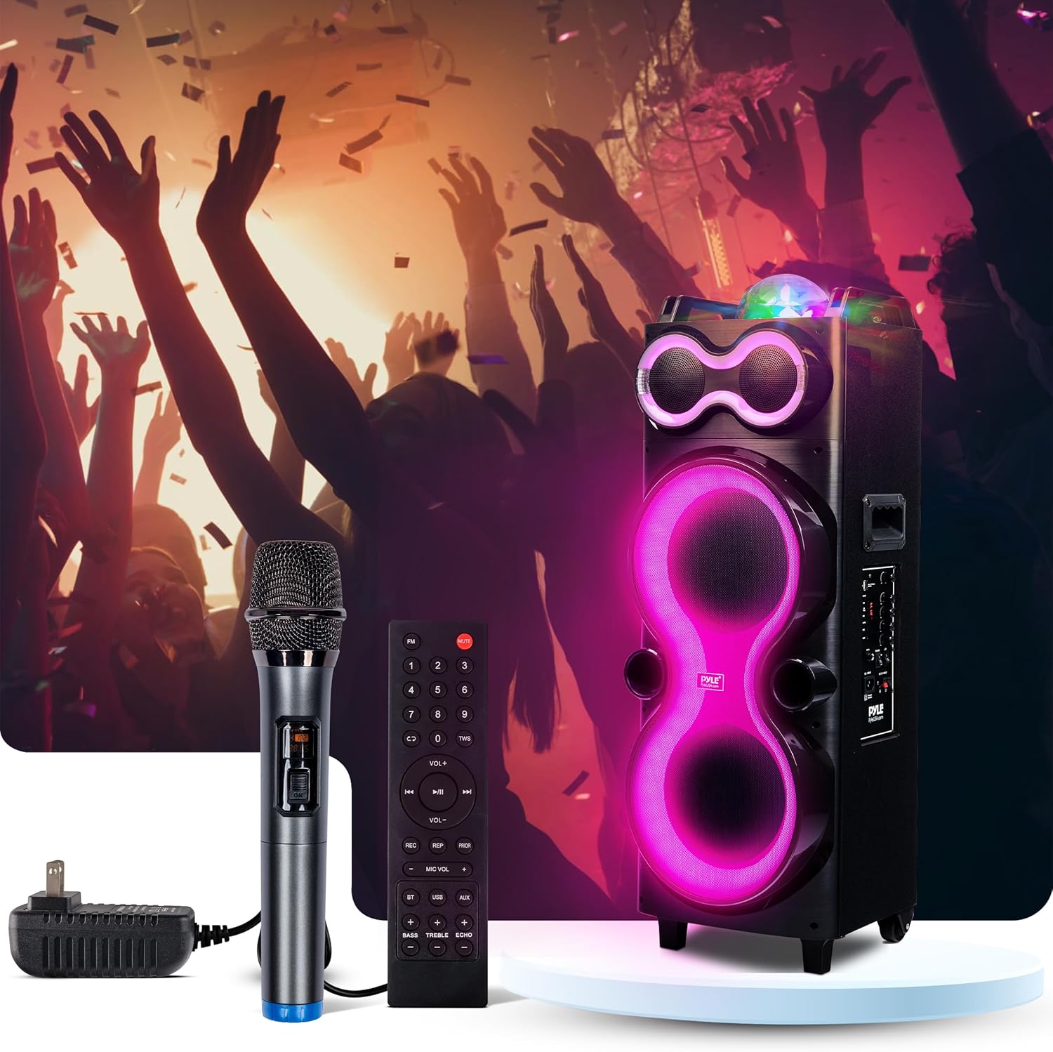Pyle Bluetooth Speaker System with Wireless Mic, 240W PA and Karaoke Machine, Dual 10