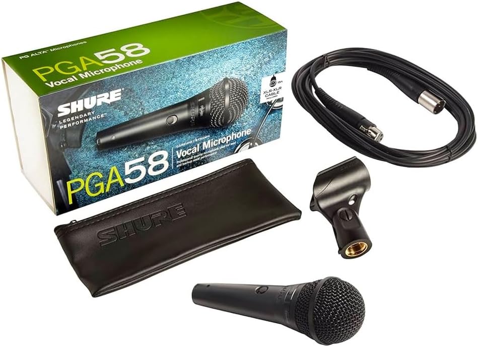 Shure PGA58 Dynamic Microphone - Handheld Mic for Vocals with Cardioid Pick-up Pattern, Discrete On/Off Switch, Stand Adapter and Zipper Pouch, No Cable (PGA58-LC)