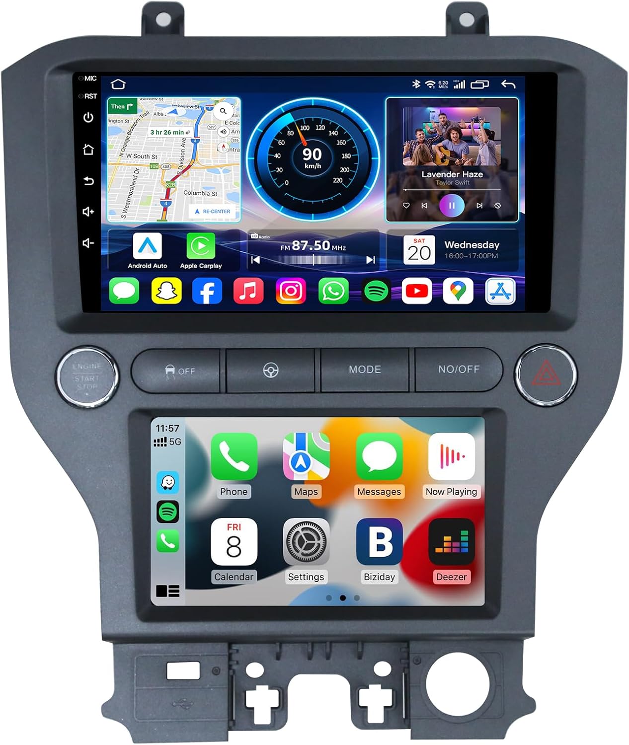 12.1-inch Vertical Screen Car Stereo for Ford Mustang?for 2015 2016 2017 2018 2019 2020 2021 - with OEM Style Design Plug and Play Installation - Custom Fit Dashboard No Modification Required Split sc