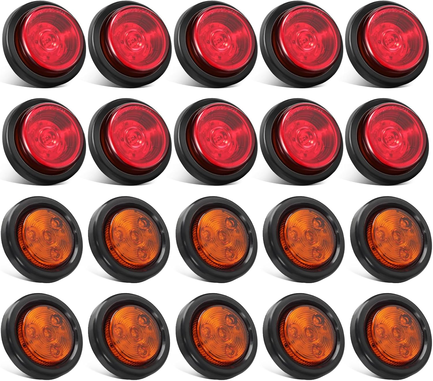 Partsam 10x 2 Amber LED Marker Lights + 10x 2.5 Strobe Marke Lights