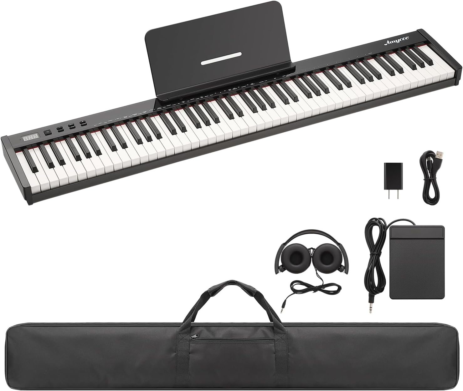 88 Key Keyboard Piano,Compact Portable Digital Piano with Semi Weighted 88 Keys, Electric Piano Keyboard Set for Beginners with Power Supply, Carrying Case,Headphones