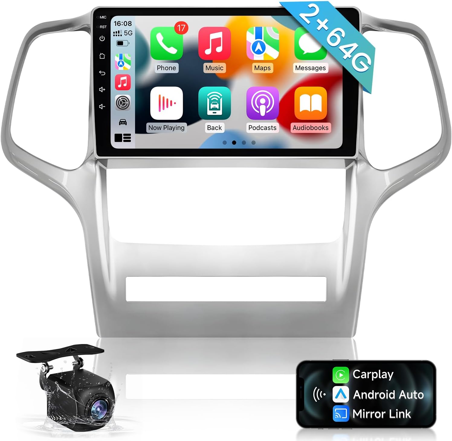 4Core+64G Car Radio for Jeep Grand Cherokee 2011 2012 2013: 9inch 1280 * 800 HD Touch Screen Stereo Wireless Carplay Android Auto 5WiFi FM RDS EQ GPS SWC Mirror Link Backup Camera