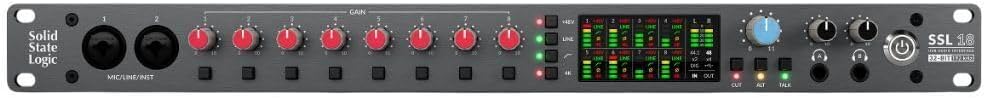Solid State Logic SSL 18 26-In and 28-Out USB Audio Interface with 4K Analogue Enhancement, Alternative Speaker Switching, and 10 Balanced Line Outputs (Black)
