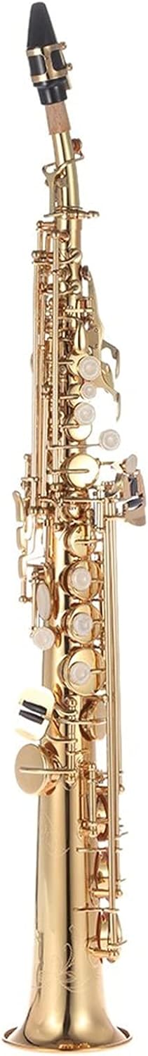 Brass Straight Soprano Saxophone Bb B Flat Instrument Natural Shell Key Carve Pattern with Case Student Saxophone (Color : Gold)