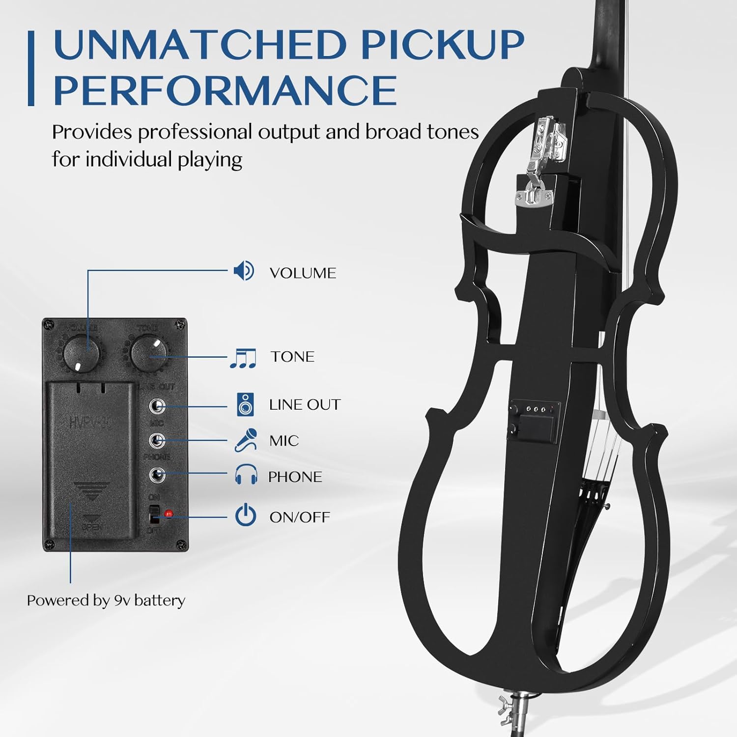 Ktaxon 4/4 Full Size Electric Cello with Classic Scroll, Premium Fingerboard & Unmatched Pickup,Includes 7mm Padding Bag, Bow, Rosin & Headphones, Electric Cello for Beginners Adults (Black)