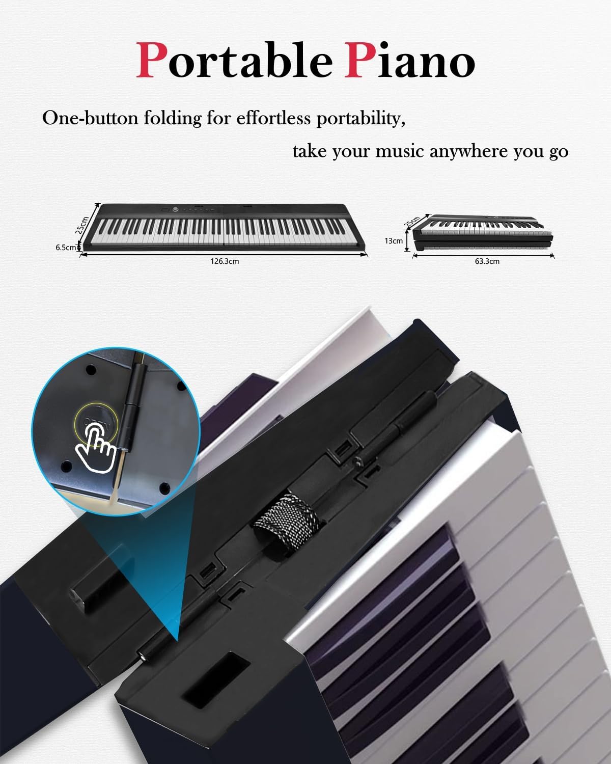 Longeye Foldable Piano Keyboard 88 Key Folding Piano Portable Electric Keyboard Semi Weighted Digital Piano for Beginners with Headphone, Sustain Pedal, Music Rest, Carry Case (Enhanced Sound)