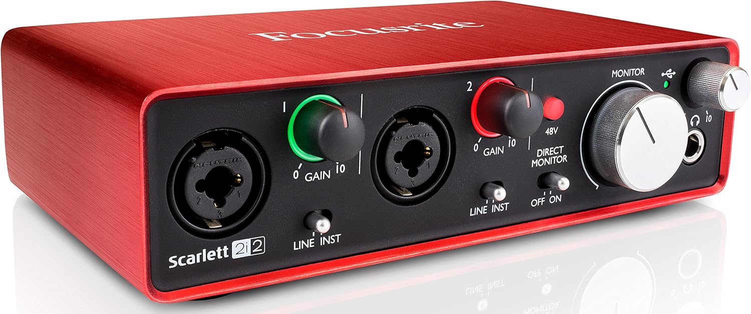 Focusrite Scarlett 2i2 USB Audio Interface Bundle with Headphones, Pop Filter, 2 XLR Cables, and Austin Bazaar Polishing Cloth