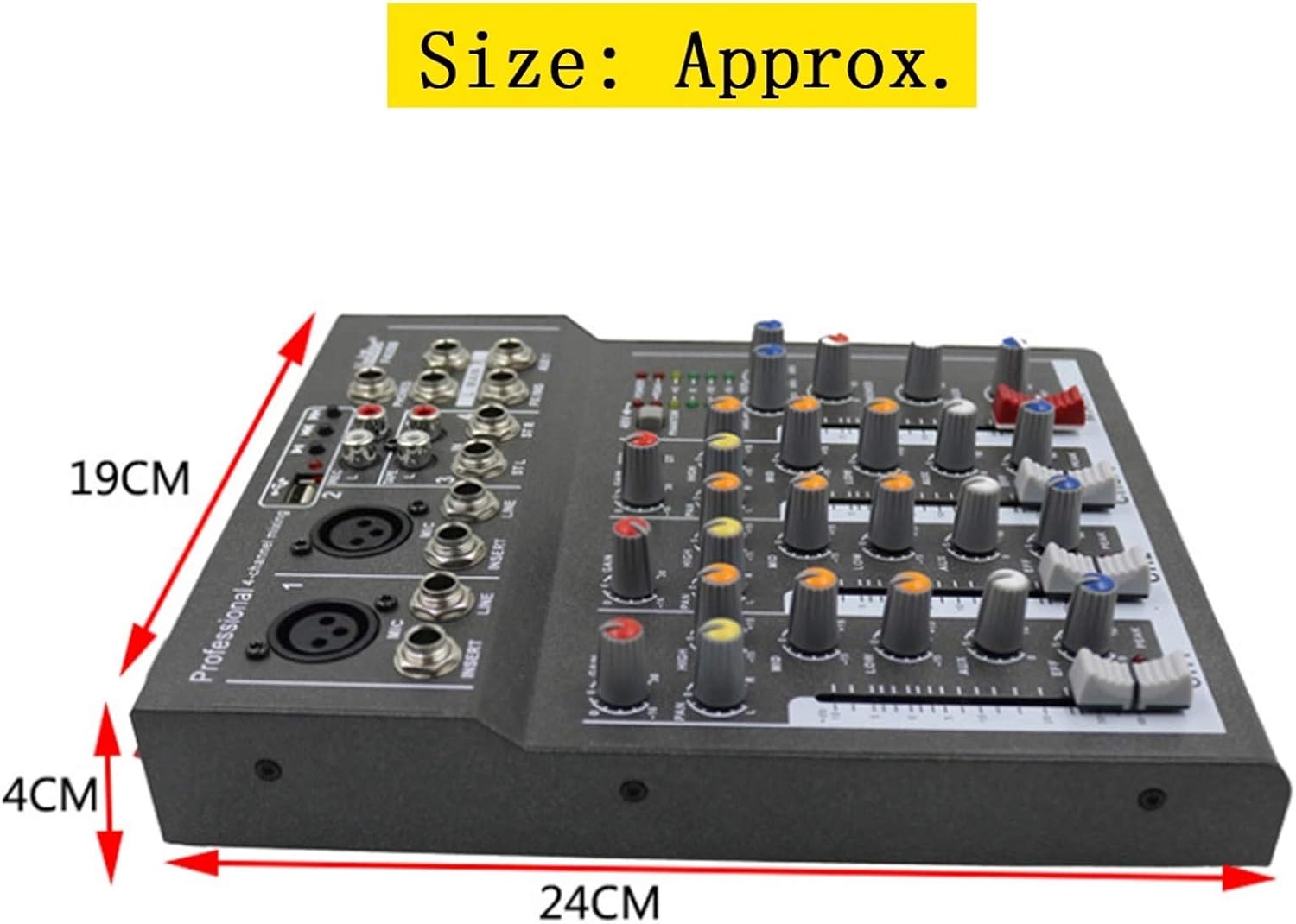 Studio Mixing Desks, Karaoke Mixer Professional 4 Channel Studio Audio DJ Mixing Console Amplifier Digital Mini Microphone Sound Mixer Sound Card