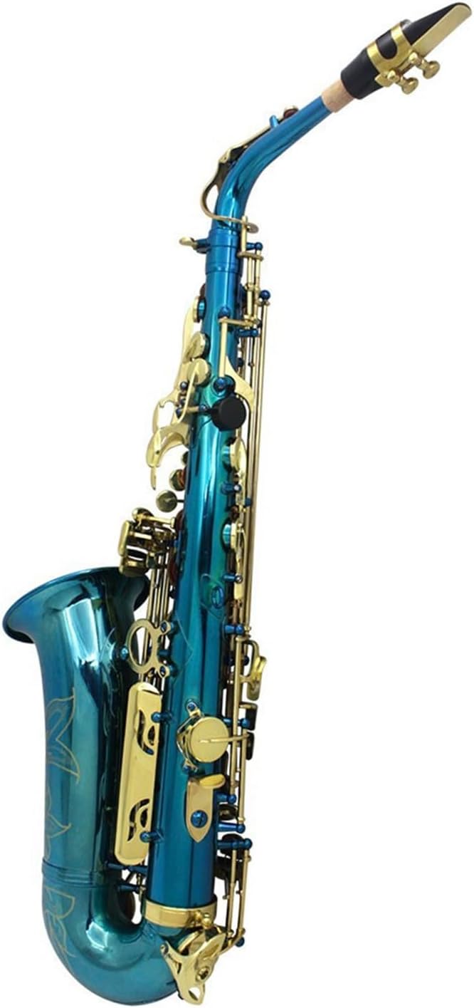 Saxophone for Beginners Alto Saxophone in E-Flat Blue Lacquer Bright Brass Carved Saxophone Wind Instrument for Beginners