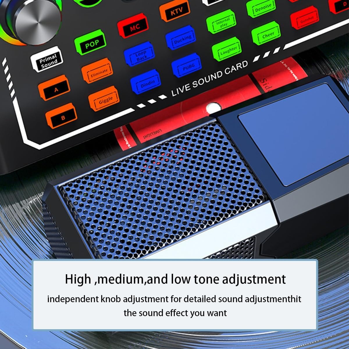 Music Studio Equipment for 2, Podcast Equipment Bundle with Condenser Microphone, One Click Intelligent Noise Reduction, High Medium and Low Tone Adjustment, for Recording, Singing and Gaming(Gold)