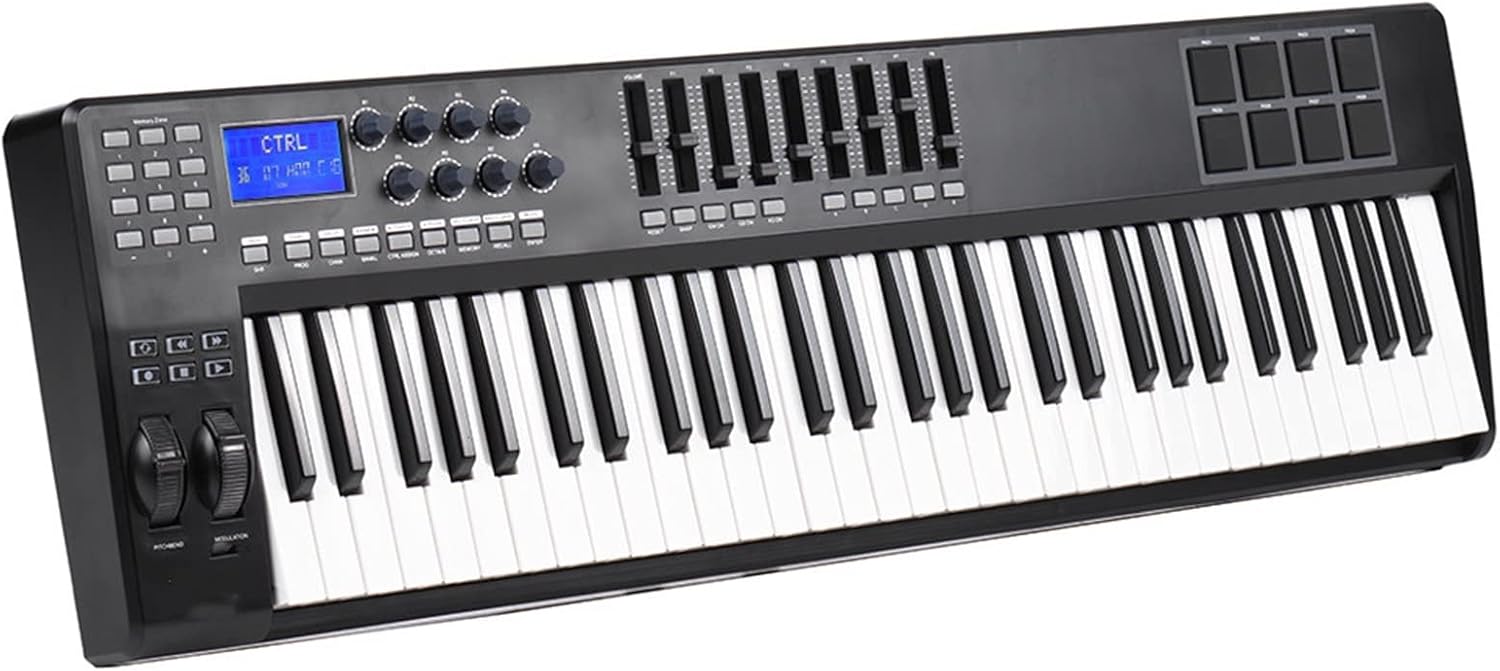 61-Key USB MIDI Keyboard Controller 8 Drum Pads with USB Cable MIDI Controller Keyboard Colorful Pads Keyboard Piano